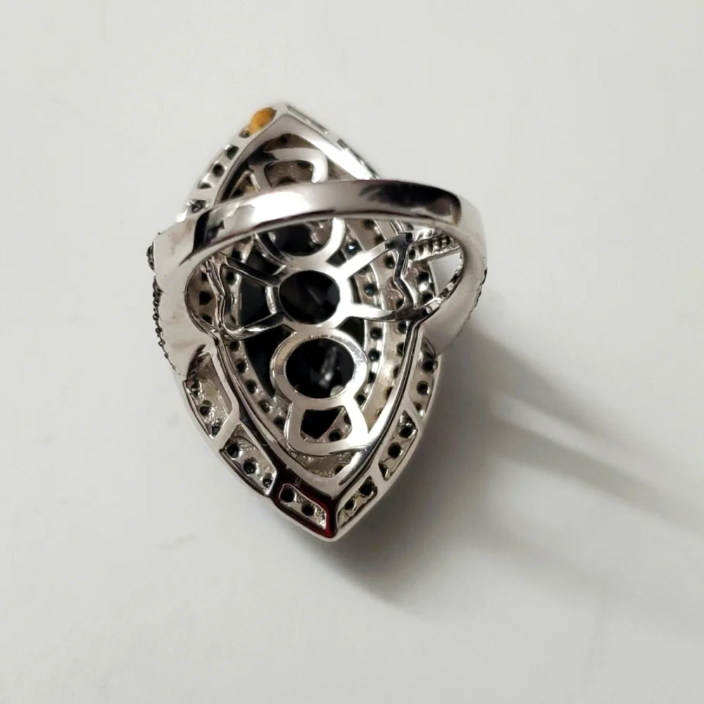 Sterling Silver 925 Onyx and Spinel Paved Pointer Ring